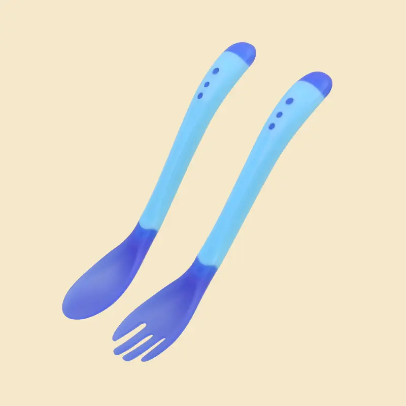 Picture of Baby Temperature Sensing silicone Spoon and Fork for Safety Feeding Spoon + Fork set For Baby Heat Sensing 