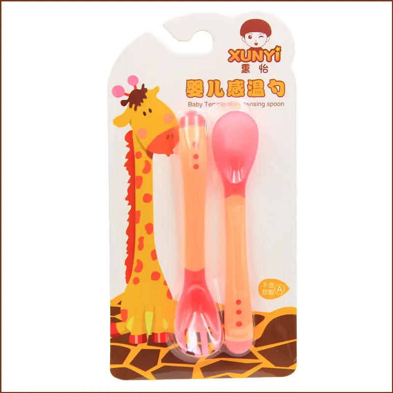 Picture of Baby Temperature Sensing silicone Spoon and Fork for Safety Feeding Spoon + Fork set For Baby Heat Sensing 