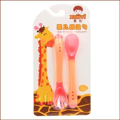 Picture of Baby Temperature Sensing silicone Spoon and Fork for Safety Feeding Spoon + Fork set For Baby Heat Sensing 