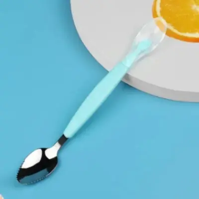 Picture of 2 In 1 Children's Baby Feeding Spoon Baby Scraper Apple Puree Spoon Set Complementary Food Scraper Double-headed Stainless Steel Fruit Puree Tool