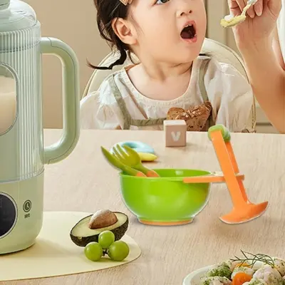 Picture of Mealtime Feeding Set For Kids Sturdy 4 Pieces Set Children's Tableware Utensil Set Safe Ergonomic Long Handle Toddler Utensils