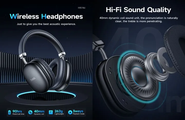 Picture of Hoco W35 Max Bluetooth V5.3 Headphone With 90 Hours Playtime - Black