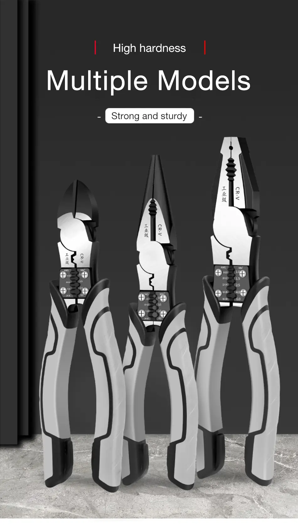 Picture of Combination Pliers 8" Stripper/Crimper/Cutter Heavy Duty Wire Pliers Diagonal Pliers Hand Tools - Grey