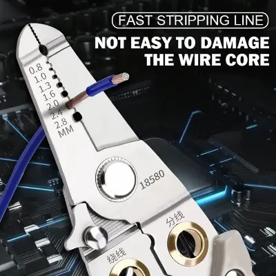 Picture of Wire Stripper And Crimping Tool for Electrician, Multifunction Stainless Steel Wire Puller Plier, 6 In 1 Cable Looping, Splitting, Cutting Pliers Electrical Stripping Tool