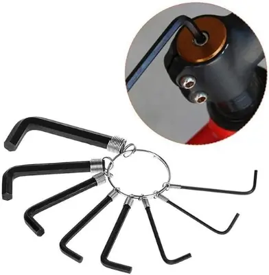Picture of 8 In 1 Hex Key Allen Wrench Set 1.5mm to 6mm Metric Hand Tool Kit Box Key Chain Black Color - Black