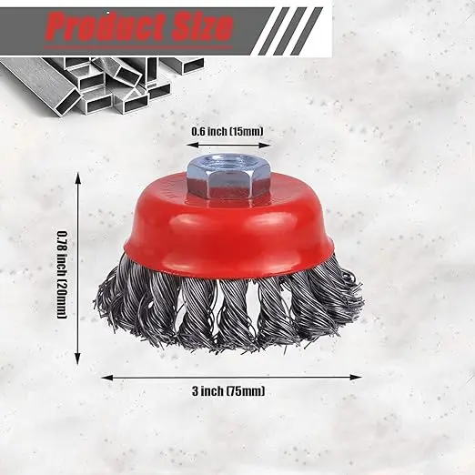 Picture of 3 inch Wire Wheel Brush,Twisted Knotted Cup Brush with Carbon Steel Wire for Rust,Corrosion,Paint Removal and Other Heavy-Duty Conditioning for Metals for Angle Grinder