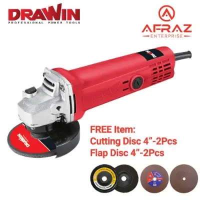 Picture of Angle Grinder 4 Inch DRAWIN With Cutting Disc, Flap Disc 2Pcs Free Item - Red