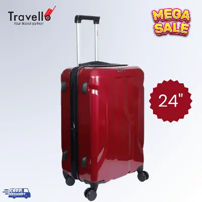 Picture of Travello Luxury Plus 24 Inch Ultra Light Weight Strong Build Quality Water-Resistant Double Caster Wheel Bigger Space Hardtop Luggage-Trolley Dark Red