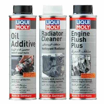 Picture of LIQUI MOLY OIL ADDITIVE MOS2 + ENGINE FLUSH PLUS + RADIATOR FLUSH
