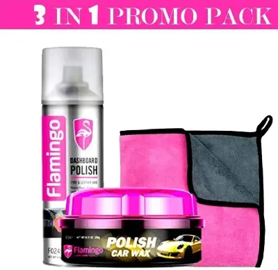 Picture of Flamingo Car Care Products 3 in 1-(Polish Wax, Dashboard Polish, Microfiber Towel)