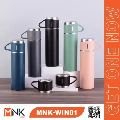 Picture of 500ml Stainless Steel Vacuum Flask 3 Cup Set - Pink