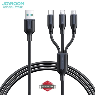Picture of JOYROOM S-1T3018A15 Ice-Crystal Series 3.5A (USB to 8 Pin+Type-C+Micro USB) 3 in 1 Charging Cable- 1.2m - Black