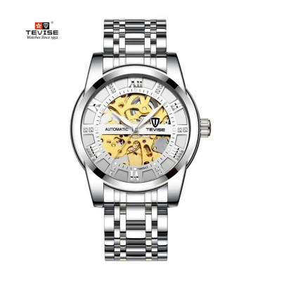 Picture of TEVISE T9005A Automatic Skeleton Diamond Scale Luminous Men Mechanical Watch - Silver