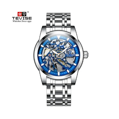 Picture of Tevise T9005E Hollow-out Luminous Stainless Steel Automatic Mechanical Watch - Silver Blue