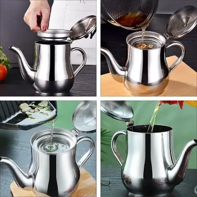 Picture of ২৪ সাইজ: Multi-Purpose Kitchen Tea Kettle with Large Capacity Oil Bottle and Filter Screen | MNK SHOP - Silver