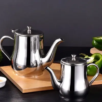 Picture of ২৪ সাইজ: Large Capacity Stainless Steel Tea Kettle with Oil Pot for Coffee & Tea | MNK SHOP - Silver