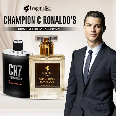 Picture of Champion's Edge Ronaldo's  - The "CR7"  Fragmatica x Honestime: Tribute Embrace the confident mix of crisp apple, fresh sage, and warm sandalwood. Highlighted by vetiver and vanilla. A bold, iconic scent for the man destined for success, Daraz exclusive! (15mg)