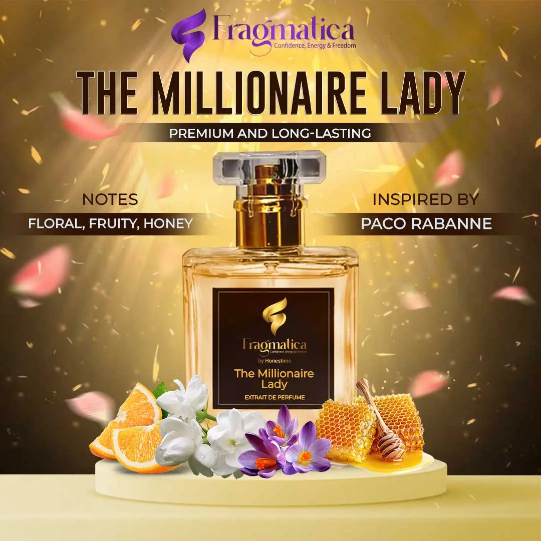 Picture of Fragmatica's Luxurious " The Millionaire Lady  " "Paco Rabanne Lady Million" Inspired EDP. Discover Vibrant Neroli, Intoxicating Gardenia, & Warm Amber. A Confident, Glamorous & Captivating Aroma. Exclusively from Honestime! (3mg,Not Specified)