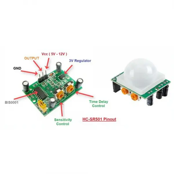 Picture of HC-SR501 PIR Motion Sensor IR Sensor Body Module Infrared for Arduino Green
