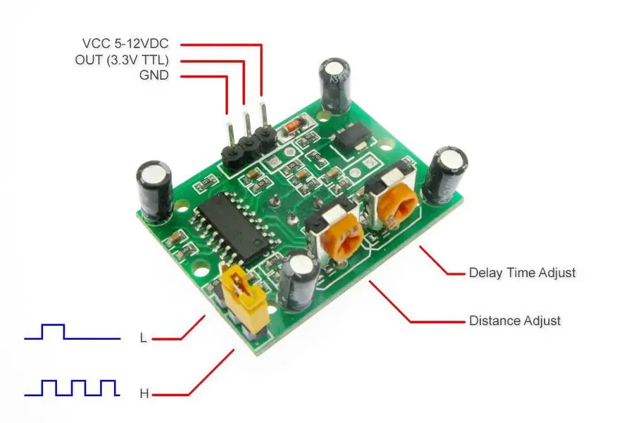 Picture of HC-SR501 PIR Motion Sensor IR Sensor Body Module Infrared for Arduino Green