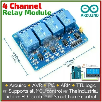 Picture of Arduino 4 channel relay module 4-channel relay control board with optocoupler. Relay Output 4 way relay module 