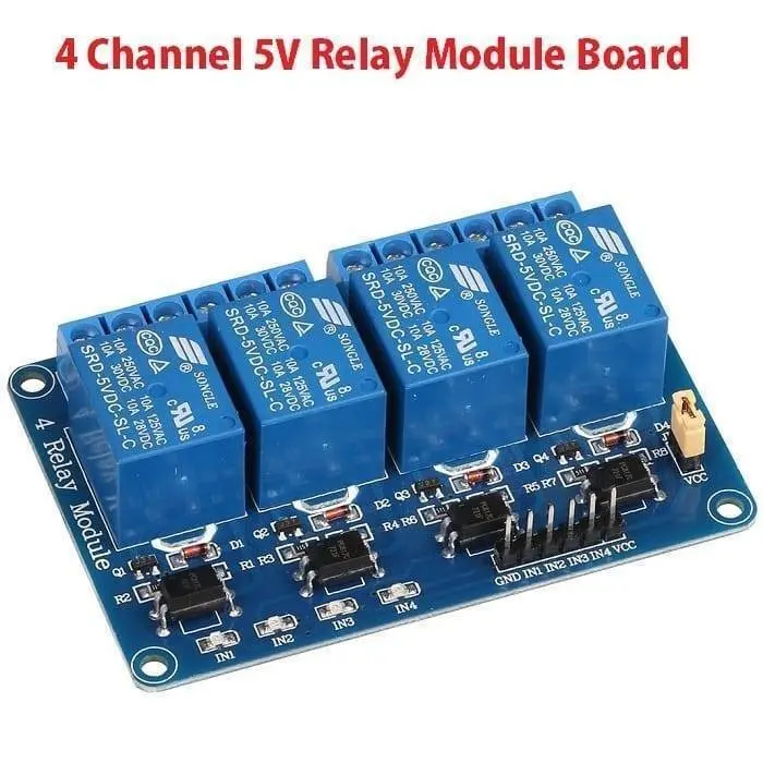 Picture of Arduino 4 channel relay module 4-channel relay control board with optocoupler. Relay Output 4 way relay module 