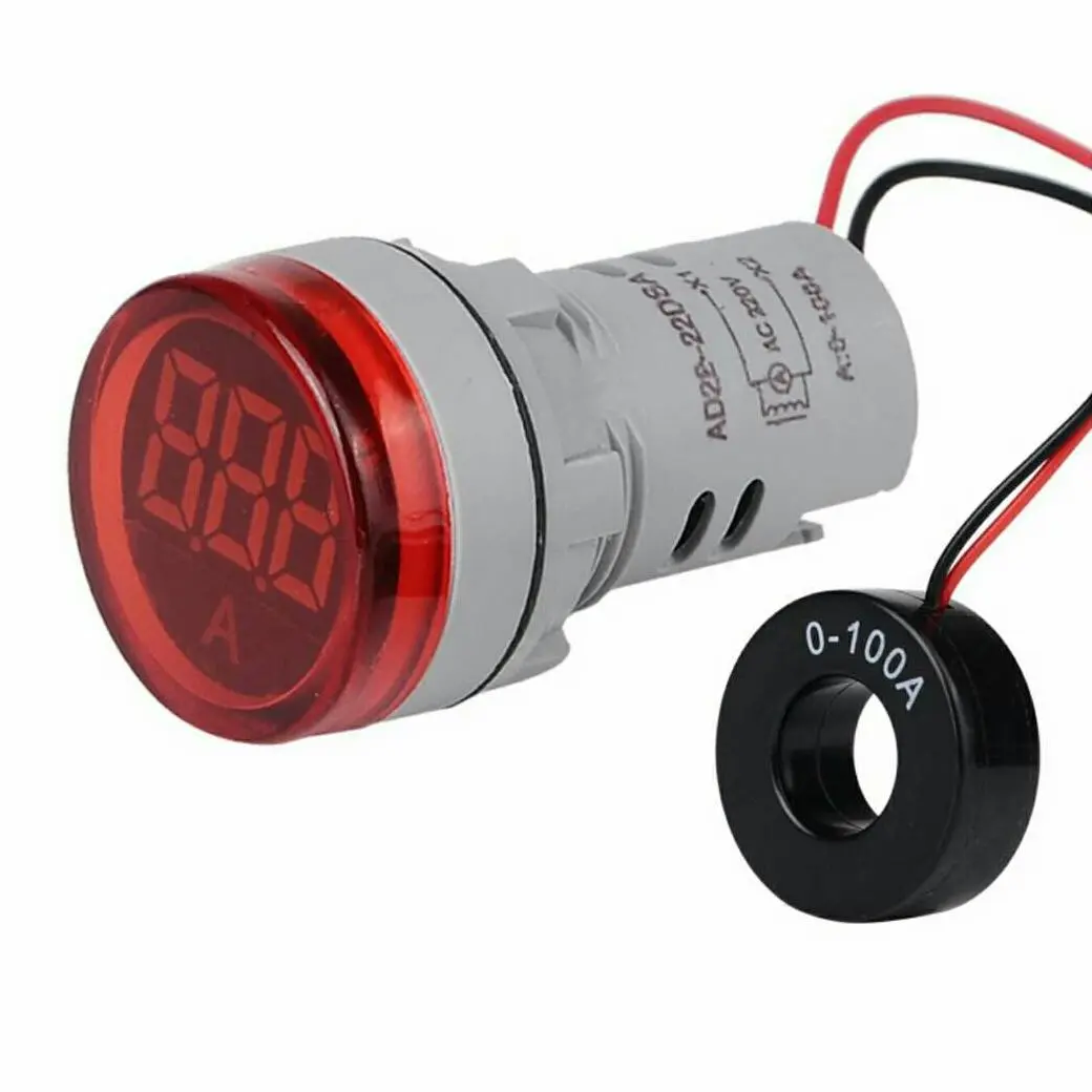 Picture of AC 220V Digital Ampere Meter Display Ampermeter Monitor Current Indicator Signal Light Ammeter Tester Measuring 0-100A Ampere Meter 22mm 