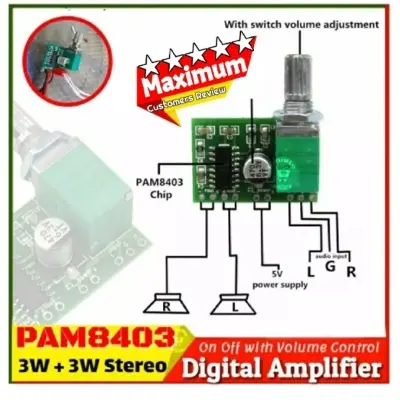 Picture of PAM8403 with Volume Control Audio Amplifier 3W Stereo Class D 