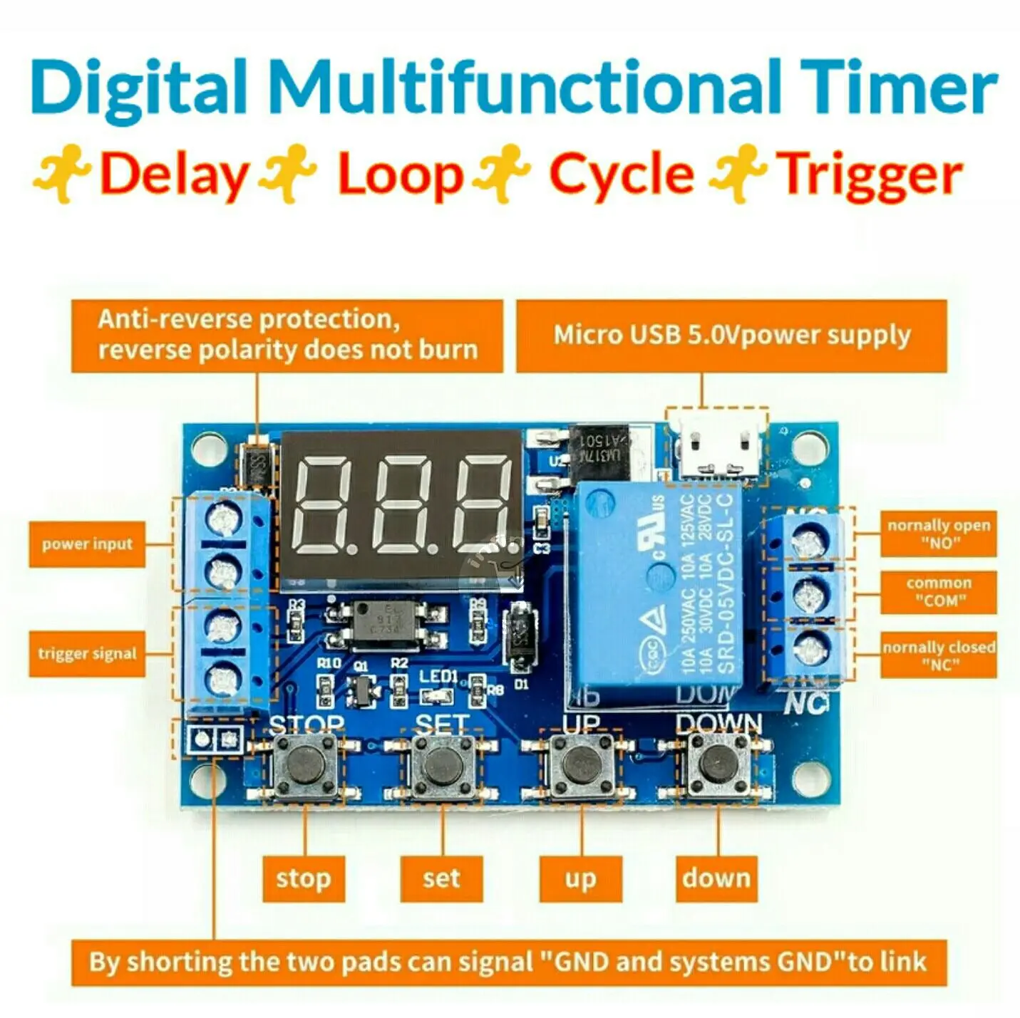 Picture of XY-J02 WS16 DC 6-30V 5V LED Cycle Loop Trigger Timer Relay Switch Control for Automation Egg Incubator Blue