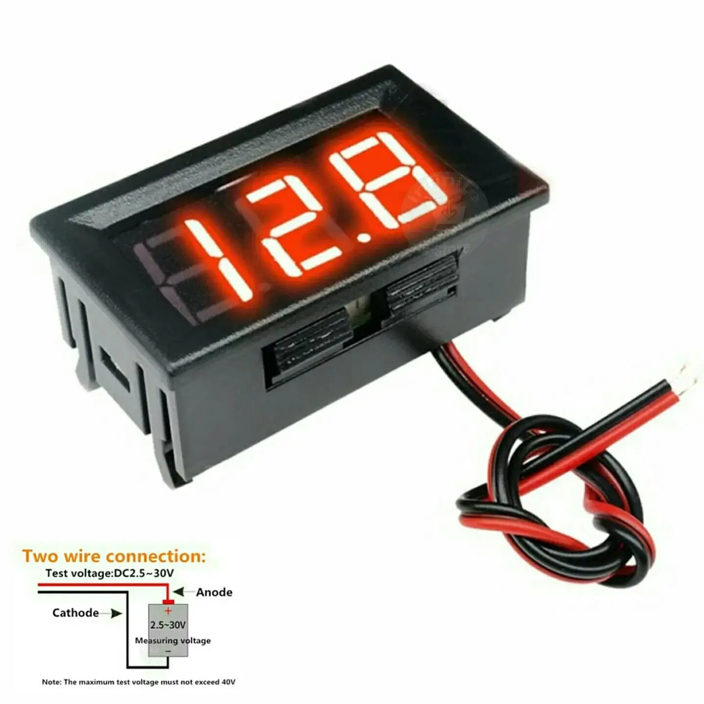 Picture of DC Voltmeter 0.56" LCD Digital Voltage Meter Voltmeter Battery Capacity Tester Detector for Electronic Mobile Power Bank to Measure 5V 12V 24V 30V DC Red