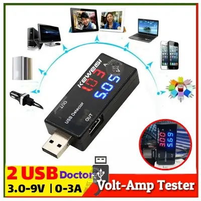 Picture of Dual USB Power Current Voltage Meter Tester Portable Mini Current and Voltmeter Detector Charger Doctor USB Doctor Black