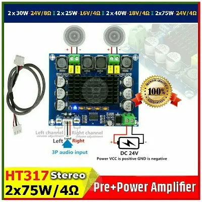 Picture of XH-M543 HT317 Dual Channel Power Digital Audio Power Amplifier Board 2x75W Amplificador DIY Module Similar TPA3116D2 Multicolor