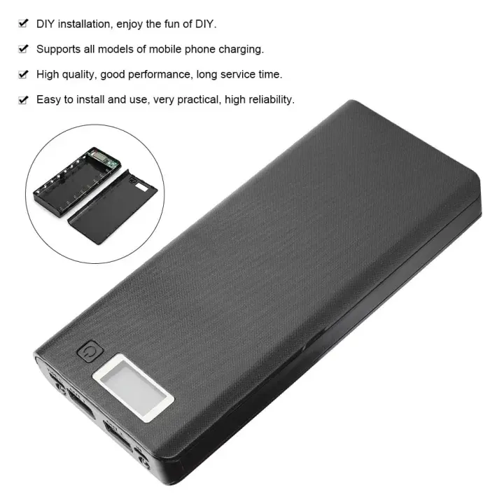 Picture of 8x18650 Power Bank Casing with Digital LCD Display Circuit 5V 2A 2xUSB Output 2xCharging Port without Battery for Mobile Phone Charging 5V USB LED etc Black