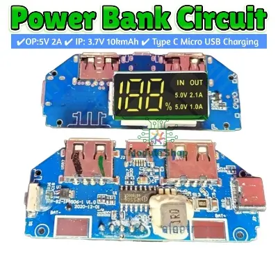 Picture of Digital Power Bank Circuit LED Display 2 USB Output 5V 2A Micro USB Type C Charging Black