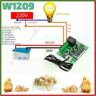 Picture of W1209 Dc 12V Digital Cool/Heat Temp Thermostat Thermometer Temperature Controller On/Off Switch -50Â°C-110Â°C Three Digit Red Led Tube - Multimeter Green