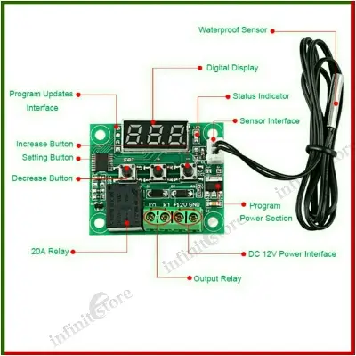 Picture of W1209 Dc 12V Digital Cool/Heat Temp Thermostat Thermometer Temperature Controller On/Off Switch -50Â°C-110Â°C Three Digit Red Led Tube - Multimeter Green