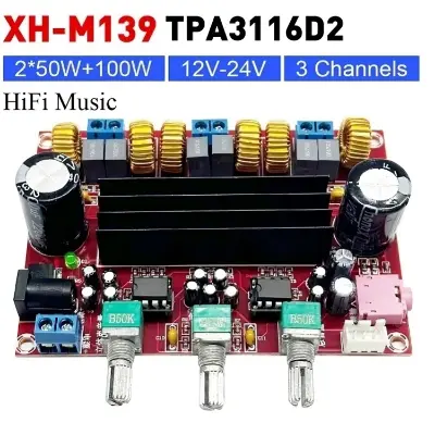 Picture of TPA3116D2 32 Pin 2:1 SubWoofer Stereo Base Tribble 50W+50W:100W Power Amplifier Board 8V-24V SMPS XH-M139 CA-3116P 