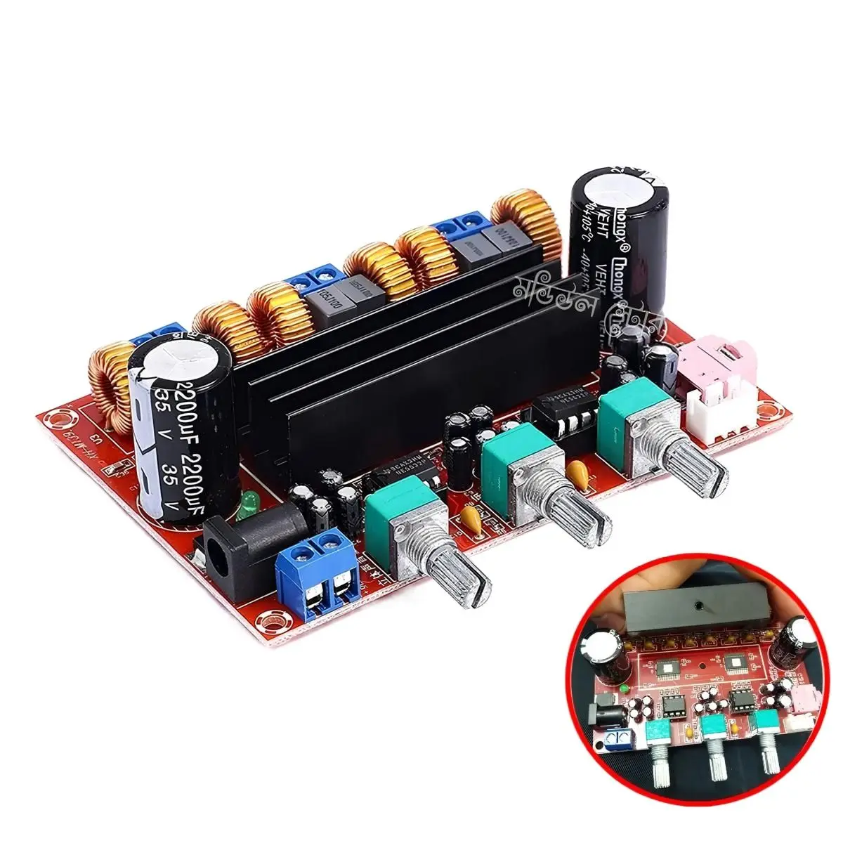 Picture of TPA3116D2 32 Pin 2:1 SubWoofer Stereo Base Tribble 50W+50W:100W Power Amplifier Board 8V-24V SMPS XH-M139 CA-3116P 