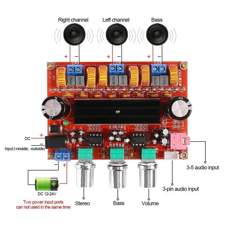 Picture of TPA3116D2 32 Pin 2:1 SubWoofer Stereo Base Tribble 50W+50W:100W Power Amplifier Board 8V-24V SMPS XH-M139 CA-3116P 