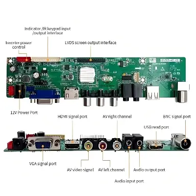 Picture of HDV-56R AS V2.1 Universal LCD LED TV Controller Driver Board Jumper Selection DC 12V Master TV Receiver Board HDV56U-AS TV/PC/VGA/HDMI/USB + 7 Key IR Receiver Board replace T.V56 DS-V59 