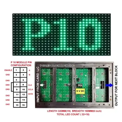 Picture of P10 Outdoor Green LED module SMD 32*16 Pixel 320*160mm for Single color LED display Scrolling message led sign 16 x 32 Green
