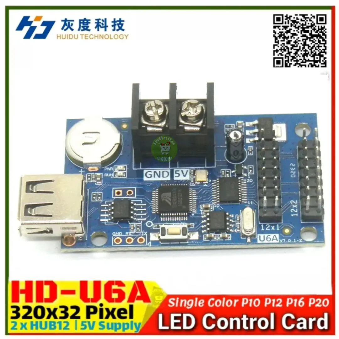 Picture of HD-U6A USB Port 32*320 pixels Single /double color LED Control Card Asynchronous Controller max 20pcs P10 display module support 