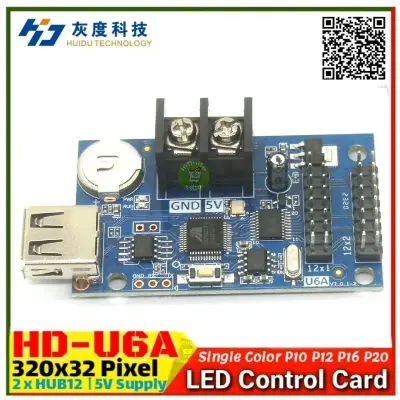 Picture of HD-U6A USB Port 32*320 pixels Single /double color LED Control Card Asynchronous Controller max 20pcs P10 display module support 