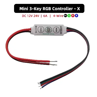 Picture of 3-Key Mini RGB Controller 2A * 3CH USB 5V DC 12V 24V 4-Pin 4-Wire 3-Channel CE RoHs Small Volume PWM Output Signal LED Dimmer Multicolor