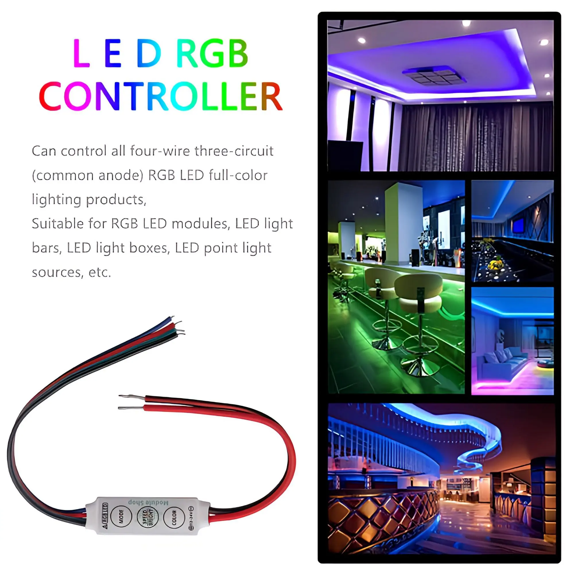 Picture of 3-Key Mini RGB Controller 2A * 3CH USB 5V DC 12V 24V 4-Pin 4-Wire 3-Channel CE RoHs Small Volume PWM Output Signal LED Dimmer Multicolor