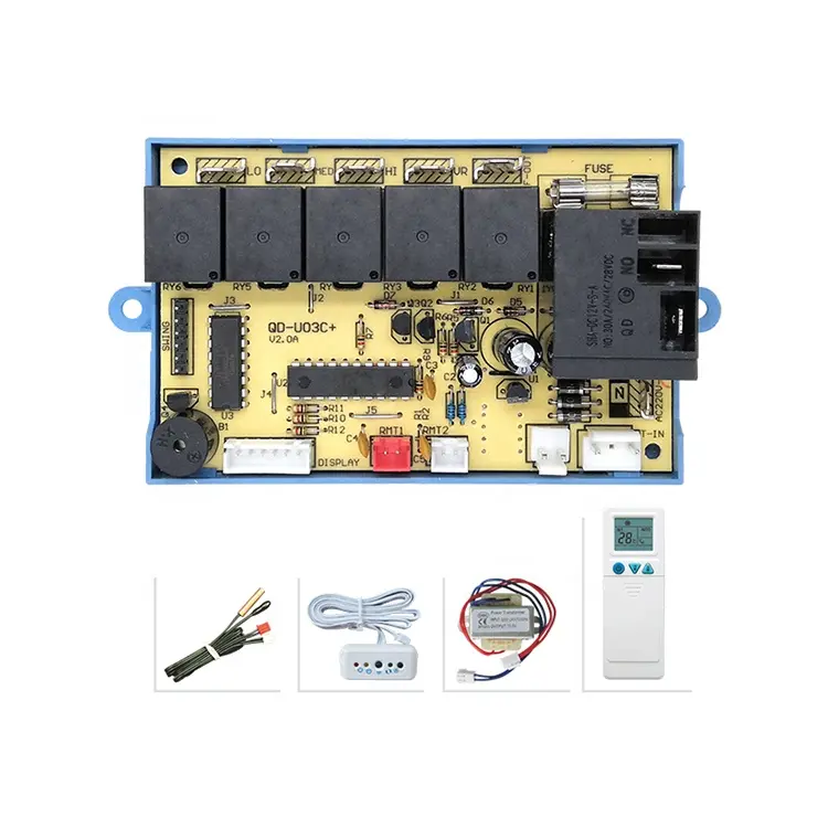 Picture of Qunda Qd-U03C+ Universal Air Conditioner Control System Board Timer Control Adjustable Air Flow Louver Motor Control Mode For Non Inverter Window Cassette Split Type AC 0.5 Ton to 5 Ton Single Phase AC Green