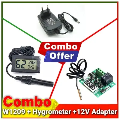 Picture of W1209 + Hygrometer + 12V 2A Adapter Combo Package for Egg Incubator System  XH-M452 XH-W3001 