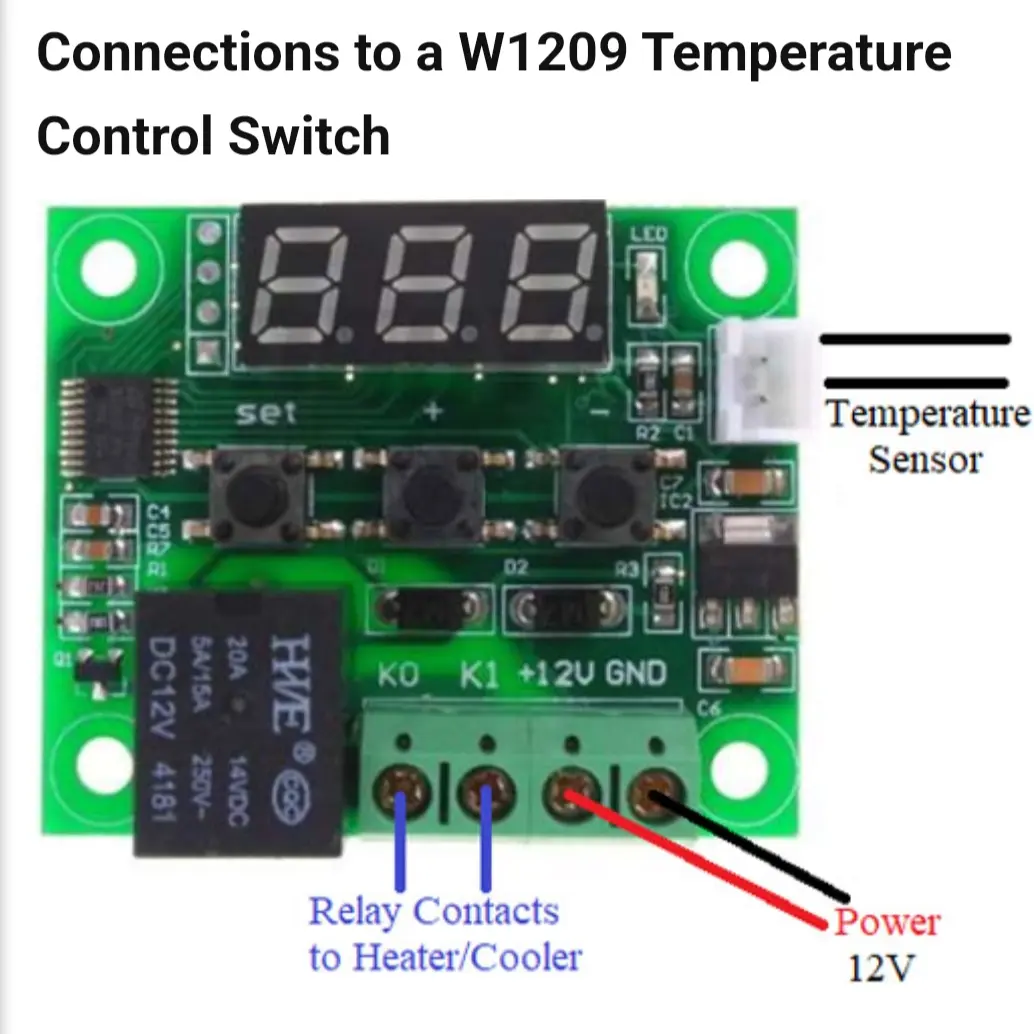 Picture of W1209 Incubator Temperature Controller DC 12V Supply NTC Waterproof Sensor Use in Incubator Aquarium Air Condition Heating and Cooling Projects Red