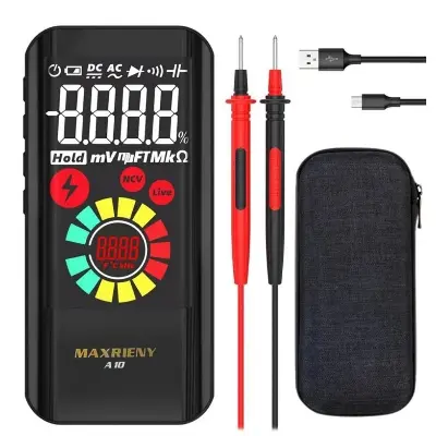 Picture of MAXRIENY A10 Rechargeable Lithium Battery Color LCD Screen Intelligent Digital Multimeter 9999 Counts NCV Direct Current AC Voltage Resistance Capacitance Black