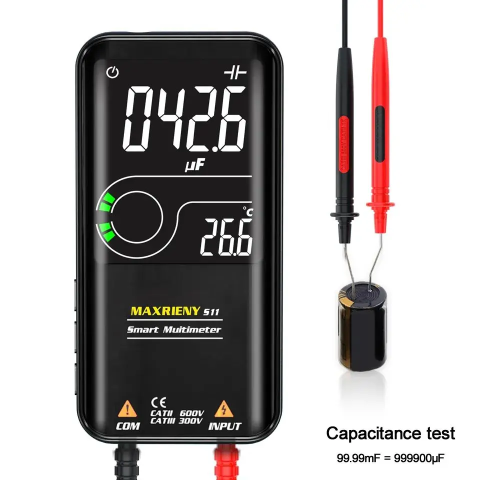 Picture of MAXRIENY A10 Rechargeable Lithium Battery Color LCD Screen Intelligent Digital Multimeter 9999 Counts NCV Direct Current AC Voltage Resistance Capacitance Black